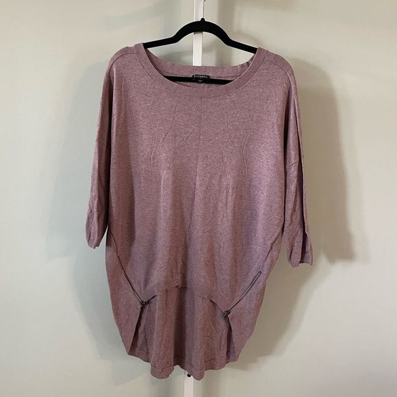 Express Sweaters - Express Mauve Zippered Accent Hi-Lo Sweater
